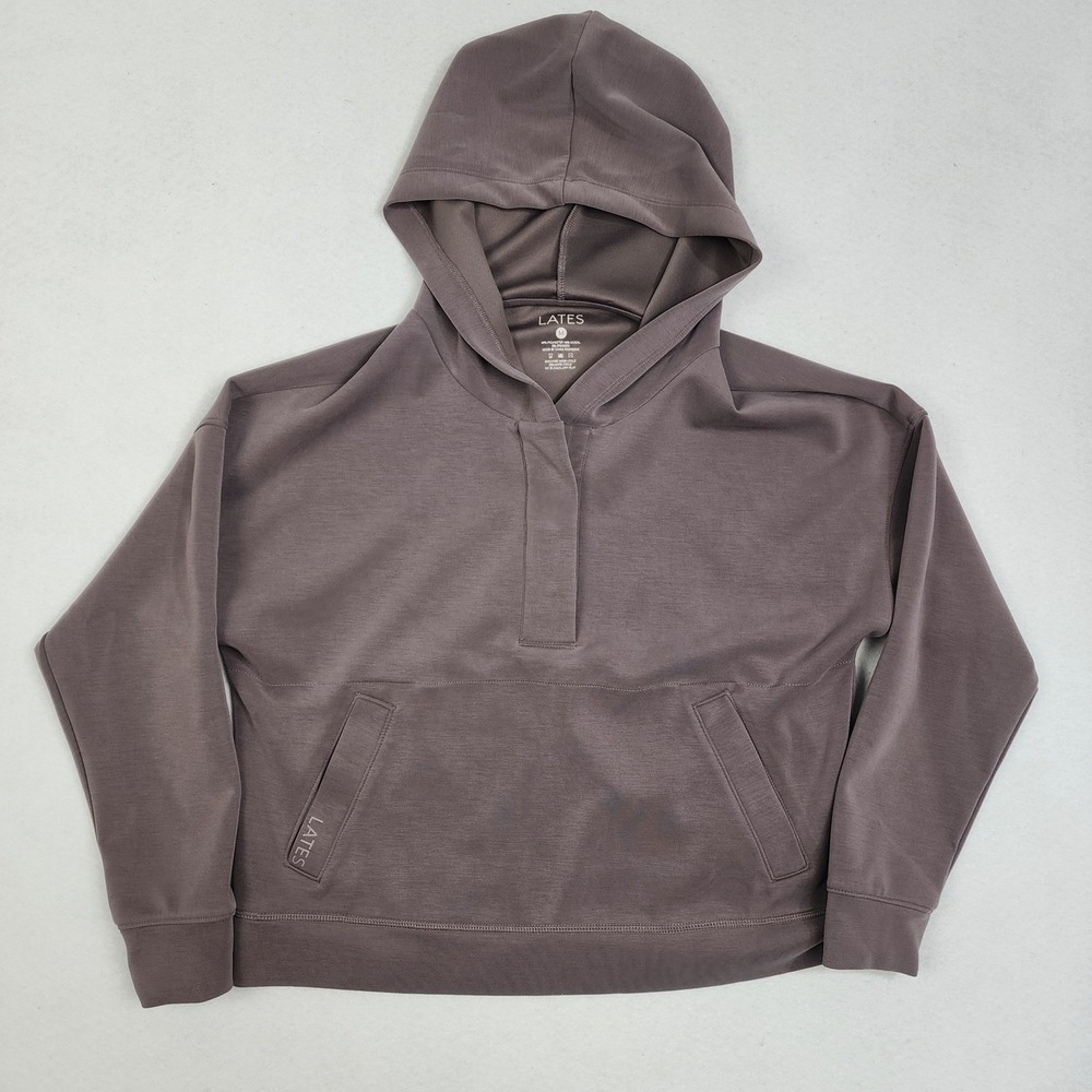 Lates by Kate Women Medium Taupe Brown Stretch Pullover Hoodie Pajamas Modal EUC